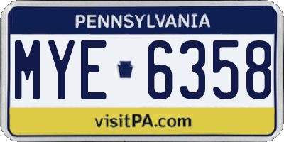 PA license plate MYE6358