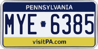 PA license plate MYE6385