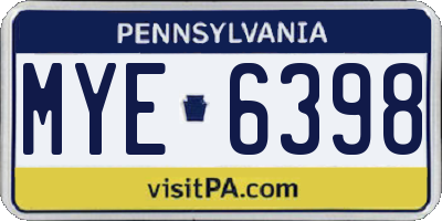 PA license plate MYE6398