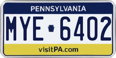 PA license plate MYE6402