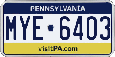 PA license plate MYE6403