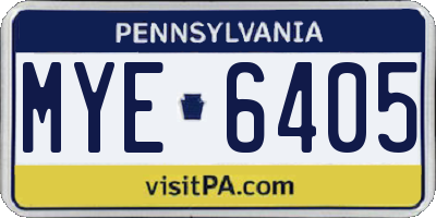 PA license plate MYE6405