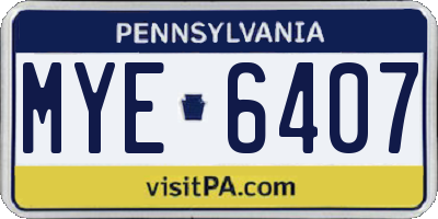 PA license plate MYE6407