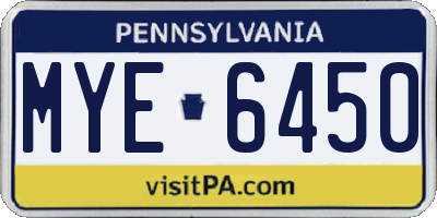 PA license plate MYE6450