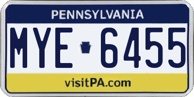 PA license plate MYE6455