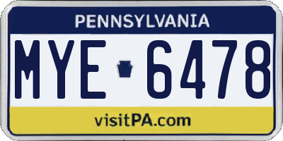 PA license plate MYE6478