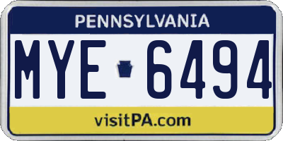 PA license plate MYE6494