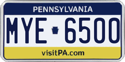 PA license plate MYE6500
