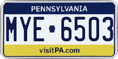 PA license plate MYE6503