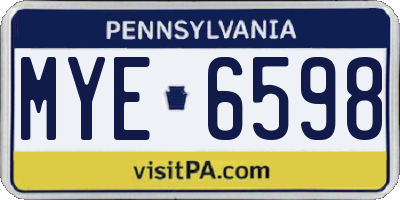 PA license plate MYE6598