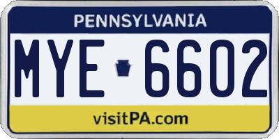PA license plate MYE6602