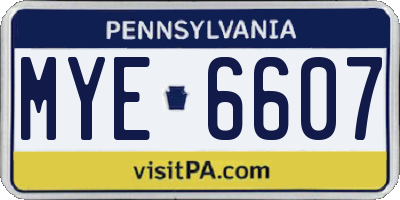 PA license plate MYE6607