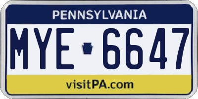 PA license plate MYE6647