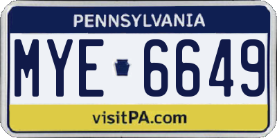 PA license plate MYE6649