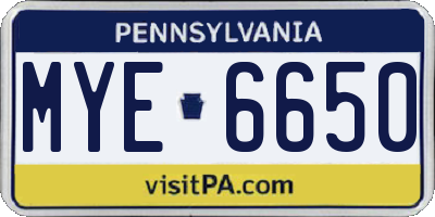 PA license plate MYE6650