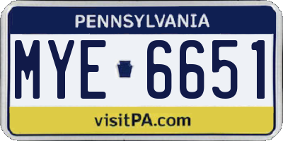PA license plate MYE6651