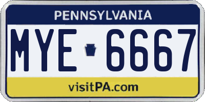 PA license plate MYE6667