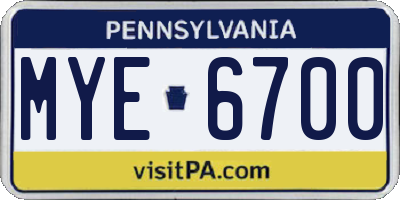 PA license plate MYE6700
