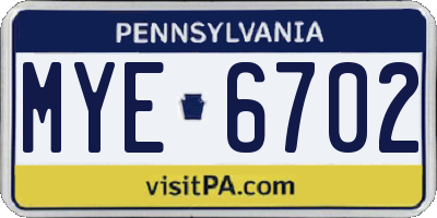 PA license plate MYE6702