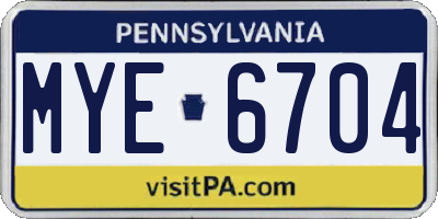 PA license plate MYE6704