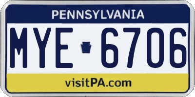 PA license plate MYE6706
