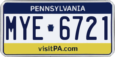 PA license plate MYE6721