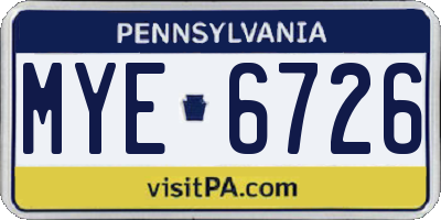 PA license plate MYE6726