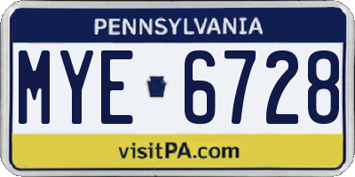 PA license plate MYE6728