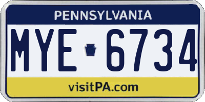PA license plate MYE6734