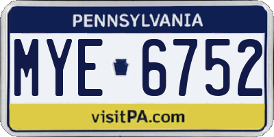 PA license plate MYE6752