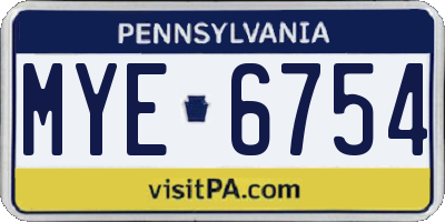 PA license plate MYE6754