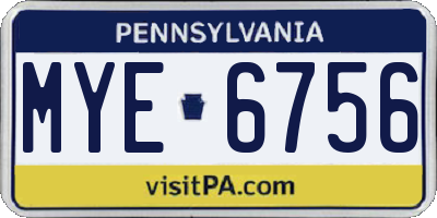 PA license plate MYE6756