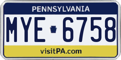 PA license plate MYE6758