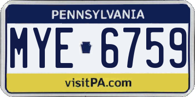 PA license plate MYE6759