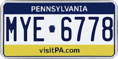 PA license plate MYE6778
