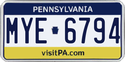 PA license plate MYE6794