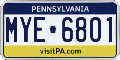 PA license plate MYE6801