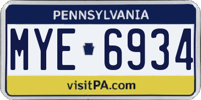 PA license plate MYE6934