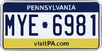 PA license plate MYE6981