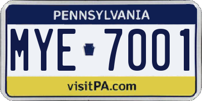 PA license plate MYE7001