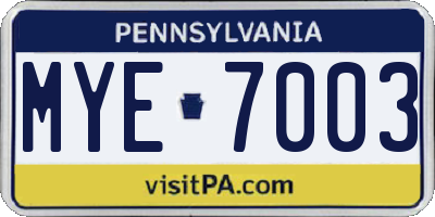 PA license plate MYE7003