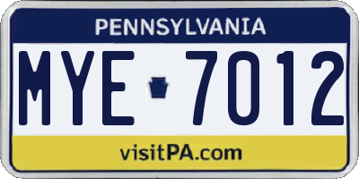PA license plate MYE7012
