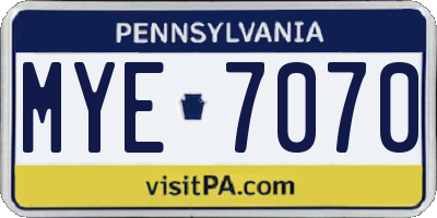 PA license plate MYE7070