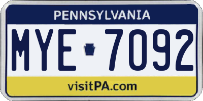 PA license plate MYE7092