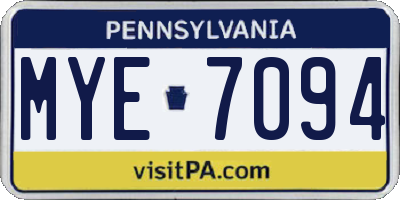 PA license plate MYE7094