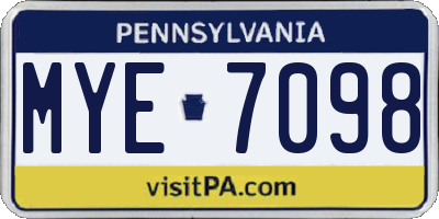 PA license plate MYE7098