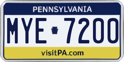 PA license plate MYE7200