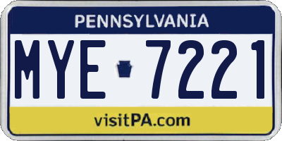 PA license plate MYE7221