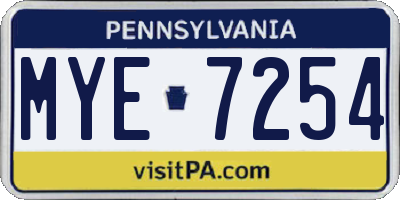 PA license plate MYE7254
