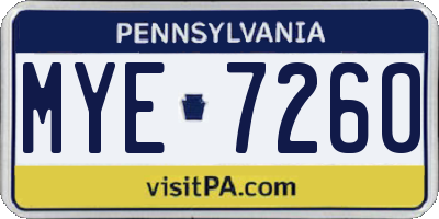 PA license plate MYE7260